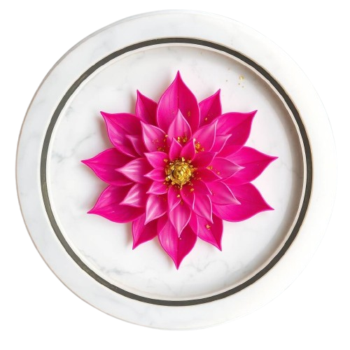 36k_ultra-realistic_top-down_view_of_a_handcrafted_circular_resin_Lakshmi_Kamala_art_piece._A_pink_lotus_flower_with_golden_flakes_is_embedded_in_clear_resin_on_white_marble._Blurred_bokeh_effect__geo