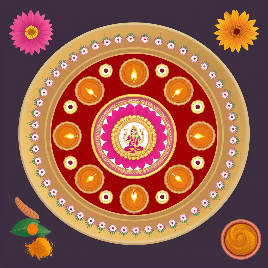 Leonardo_Phoenix_09_As_a_Puja_Plate_CenterpieceTopdown_iconsty_0